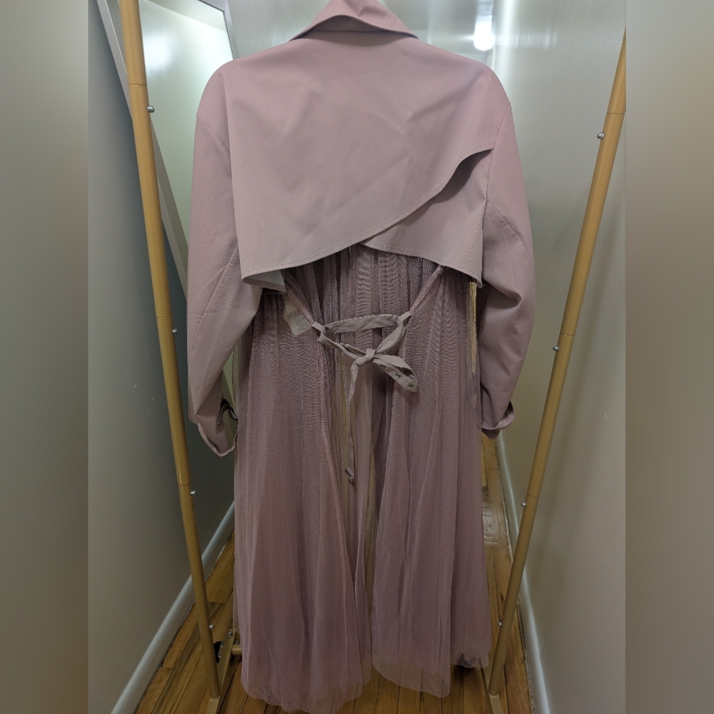 Anthropologie Womens Blush Pink Trench Coat Tulle Pleated Detail Size Small Flaw - Picture 8 of 14